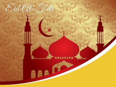 Üzerinde hilal ve yıldızlar olan bir caminin posteri. Posterin adı Ramazan Bayramı. Ramazan Kareem Dua Etme Kurban Bayramı HariRaya Aidilfitri Süslemesi