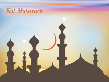 Gökyüzünde hilal şeklinde bir ay olan güzel bir gökyüzü çizimi. Görüntünün adı Bayram Mübarek. Ramazan Kareem Dua Etme Kurban Bayramı HariRaya Aidilfitri Süslemesi