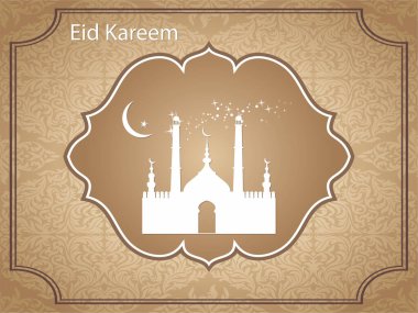 Bir bina ve hilal şeklinde bir ay ile güzel bir doğulu tasarım. Tasarım Ramazan Bayramı için. Ramazan Kareem Dua Etme Kurban Bayramı HariRaya Aidilfitri Süslemesi