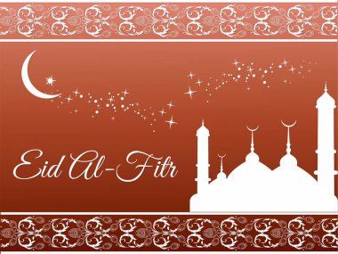 Ay ve yıldızlı bir poster ve bayram tabelası. Poster kırmızı beyaz ve bir deseni var. Ramazan Kareem Dua Etme Kurban Bayramı HariRaya Aidilfitri Süslemesi