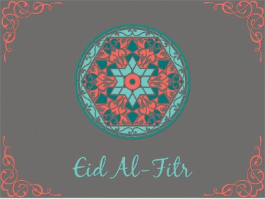 Ortasında kırmızı nokta olan mavi ve yeşil daireli renkli bir tasarım. Çember bir çerçeve ile çevrilidir. Ramazan Kareem Dua Etme Kurban Bayramı HariRaya Aidilfitri Süslemesi