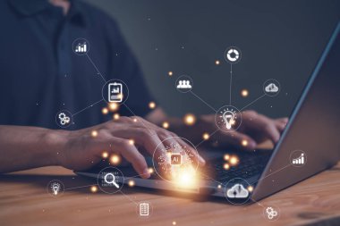 Ai teknoloji akıllı endüstri, bulut hesaplama, dijital dönüşüm değişim yönetimi, müşteri hizmetleri yönetimi, yeni teknolojiler ve iş süreci stratejisi hakkında büyük veriler.