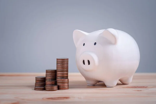 işletme finans ve tasarruf para yatırımı, para para yığını artan grafik ile domuz bankası tasarruf kavramı.