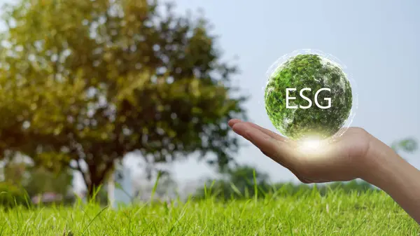 ESG in Concepts, Environment,  social, and governance in sustainable and ethical business on the Network connection on a green background.