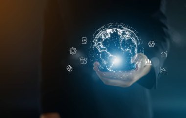 Sanal ekran, iot, finans, makine öğrenme üzerine bilgi yapısını analiz eden bilim adamlarıyla birlikte büyük veri ve analitik görselleştirme teknolojisi iş tahminleri oluşturmak için.