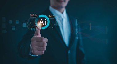 Ai teknolojisi. Yapay Zeka ve Yapay Zeka Konsepti, komut komutunu kullanarak bir şeyler üretmek, gelecekçi teknoloji dönüşümü.