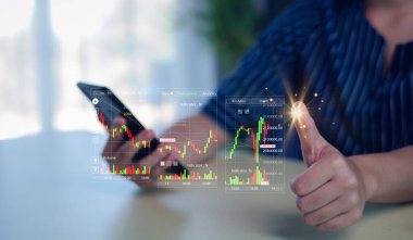  Borsa Yatırım Fonları ve Dijital Varlıklar. Forex ticaret grafiği finansal verileri analiz ediliyor. iş finans teknolojisi ve yatırım kavramı. 