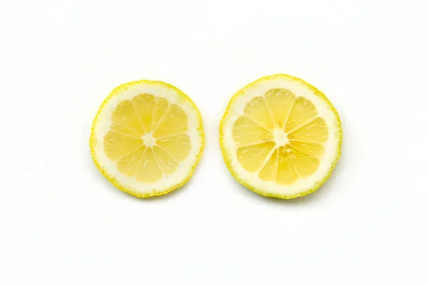 Fruit Slices Closeup White Background Bright Pieces Fresh Lemon Citruses — Stock Photo, Image