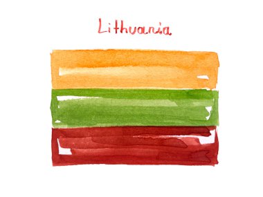 Litvanya Ulusal Bayrağı 'nın suluboya resmi. Lietuvos vliava, sarı, yeşil ve kırmızının yatay üçlemesidir. Litvanya 'nın Bağımsızlığı.