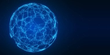 Abstract low-poly technology background of global telecommunication network connection for Internet of Things (IoT), big data science, fintech or Artificial Intelligence (AI), 3D connected sphere