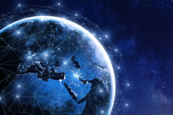 Wereldwijd Communicatienetwerk Rond Planeet Aarde Ruimte Wereldwijde Uitwisseling Van Informatie — Stockfoto