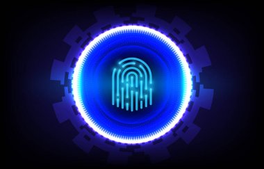 Technology security with finger scan. Vector abstract security system concept with fingerprint on technology background. Cyber identification system scanning. Finger Scan in Futuristic Style.