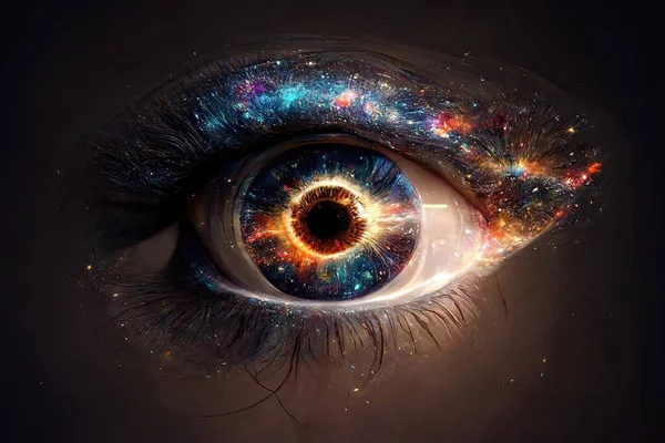 The galaxy twinkled in her eye like a distant memory, a reminder of the vastness and beauty of the universe
