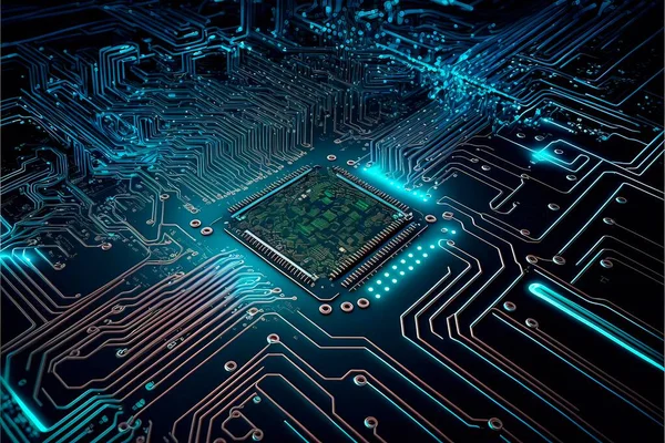 Abstract futuristic technology background. Computer electronic circuit board, micro chip, cpu, memory control panel.