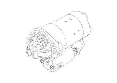 Car starter in black and white, 3D rendering isolated on white background