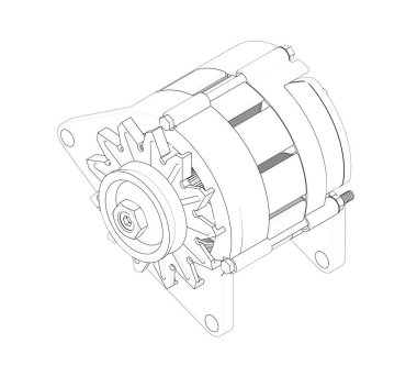 Car alternator exploded front view isolated on white background, 3D illustration isolated on white