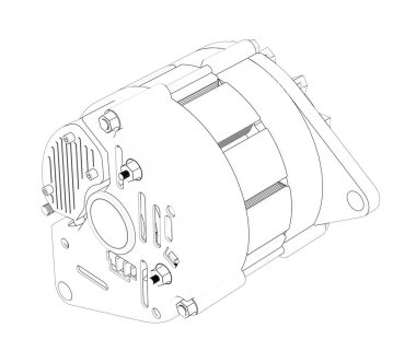 Car alternator exploded front view isolated on white background, 3D illustration isolated on white