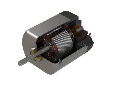 Oyuncak araba DC motor bölümü görüntüleme 3D görüntüleme beyaz arkaplan üzerinde izole