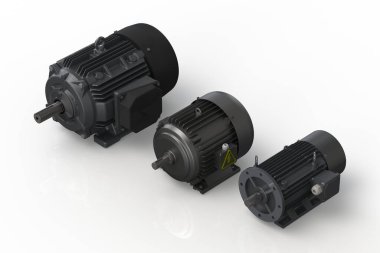 Elektrik motorları genel sunum 3D görüntüleme beyaz üzerine izole