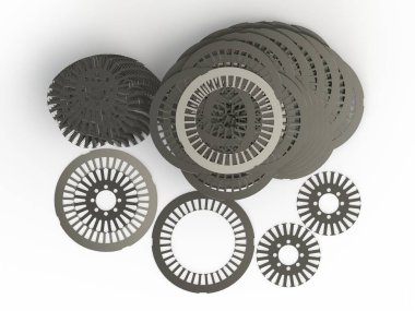 Elektrikli motor 3D illüstrasyon için stabil ve rotor elektromanyetik levha