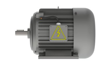 Elektrik motoru, ön görünüm, üç boyutlu illüstrasyon, beyaz arkaplan