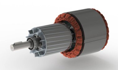 Asenkronize elektrik motorunda kullanılan Stator ve rotor patlamış görünüm sunumu