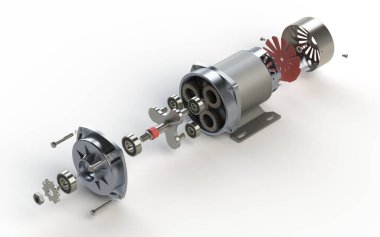 Direkt olarak fırçalanmış motor dişlileri 3D illüstrasyon
