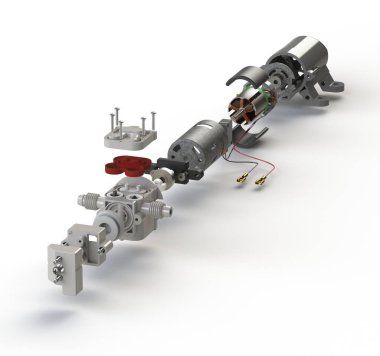 Motor 3D görüntülü diyafram pompası patlamış