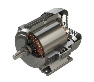 Elektrikli motor bölümü görünümü 3D illüstrasyon