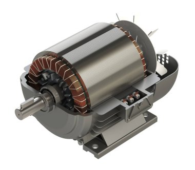 Elektrikli motor yarım bölüm görünümü 3D illüstrasyon