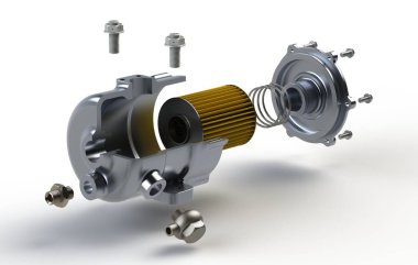 Araç yakıtı filtresi 3D görüntü patlaması