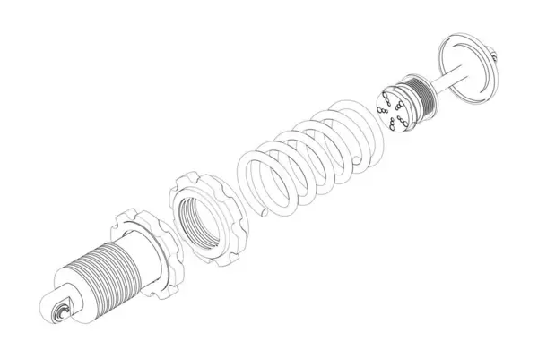 Car Shock Absorber Spare Part Rendering Black White — Stock Photo, Image