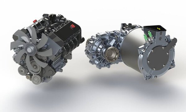 Бензиновый двигатель против электрического 3D рендеринга