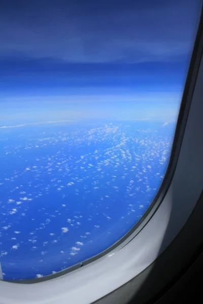 Vue Haut Depuis Une Fenêtre Avion Superbe Paysage Nuageux Ciel — Photo