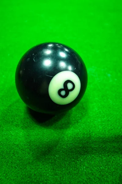 Billiard balls on table. Balls on green billiard table. Leisure and gambling concept.