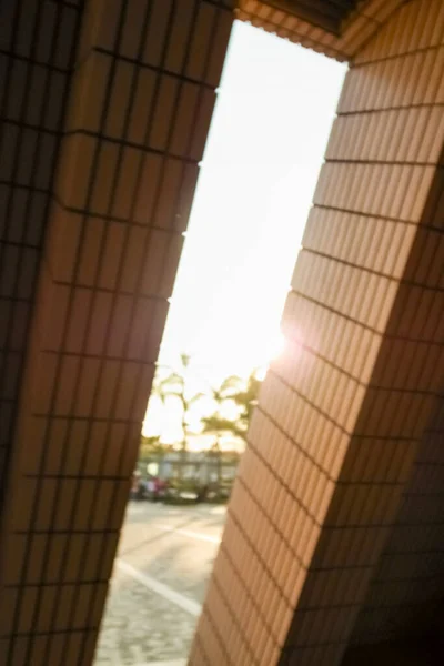 Efekt Rozmycia Światła Słonecznego Widoku Budynku Hong Kongu Tsim Sha — Zdjęcie stockowe