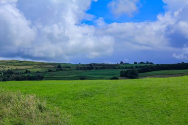 Kendal Şatosu 'na gidiş yolu Kendal, Cumbria, İngiltere manzarası ile harabeye döner. Seyahat sahnesi ve büyüleyici bulutlu doğa sahnesi.