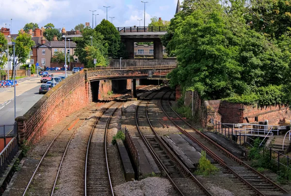 Železniční Trať Pouliční Scénou Chester City Chester Anglie Velká Británie — Stock fotografie