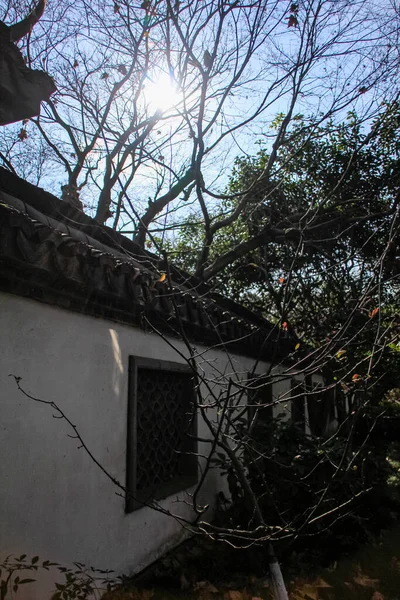 在中国杭州的一条乡间小路上 有白色的村舍和光秃秃的树木 乡村风景 旅行风景和令人惊叹的自然景观 — 图库照片