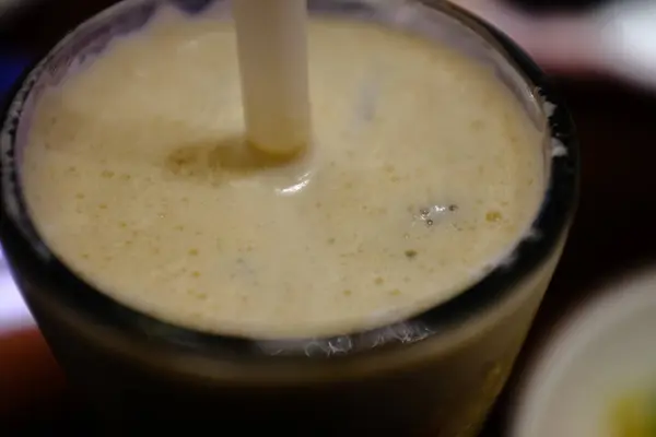 Close-up of the bubble milk tea. Taiwan famous drinks. The texture of the bubble milk tea. Food and drink concept.
