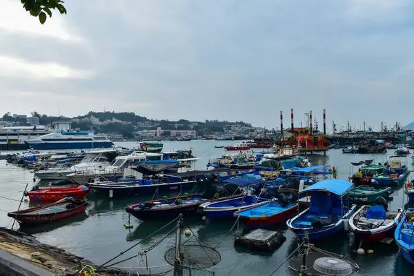 stock image The view of Cheung Chau pier. Boats in Cheung Chau, Hong Kong. Travel and nature scene.