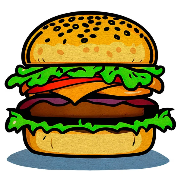 Jednoduše Burger Hamburger Burger Sýr Jídlo Rychle Jíst Cheeseburger Ilustrace — Stock fotografie