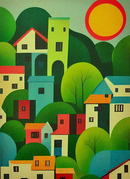Fundo Abstrato Com Casas Coloridas — Fotografia de Stock