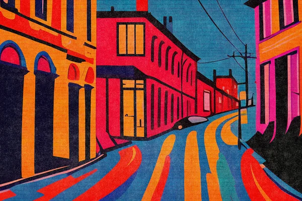  Kitap Kapağı Şablonu - Gece bir şehir caddesinin bir çizimi, sokak manzarası, canlı renkler