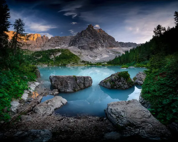 Lago Sorapis, Dolomites Alps, Italy, Europe. View on Sorapis Lake in Dolomites mountains, this place near Cortina d'Ampezzo, province Belluno, Italy.