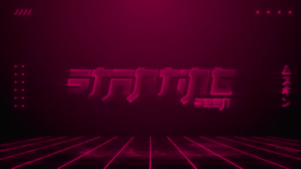 Stream Overlay Neon Cyberpunk Comenzando Pronto Lazo Fondo Rojo Brillante — Vídeo de stock