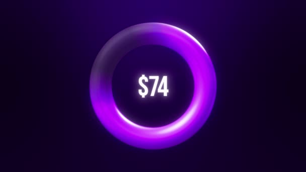 Hundred Dollars Infograghic Circle Purple Neon Glowing Sign Money Increasing — Stock Video