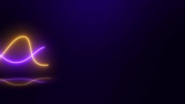 Neon mor ve sarı parıldayan çizgilerle soyut arkaplan, ışık ışınları teknolojisi etkisine sahip