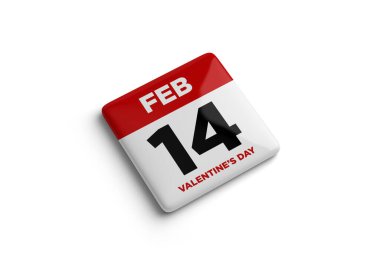 3d illustration of calendar with 14 February Calendar on white background. Valentine's week fourteen of February.  Valentines Day