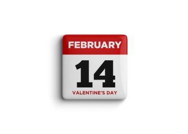 3d illustration of calendar with 14 February Calendar on white background. fourteen of February 